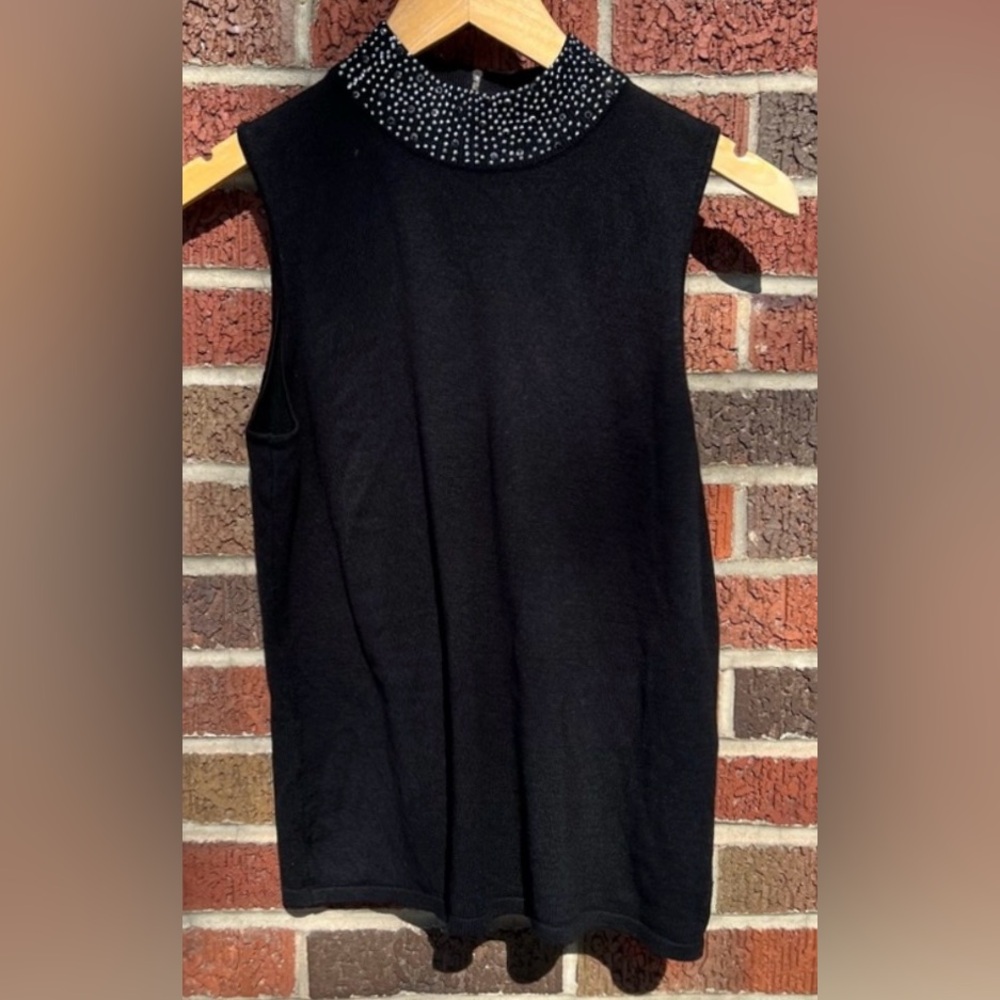 Black Sleeveless Top with Embellished Collar great for the holidays